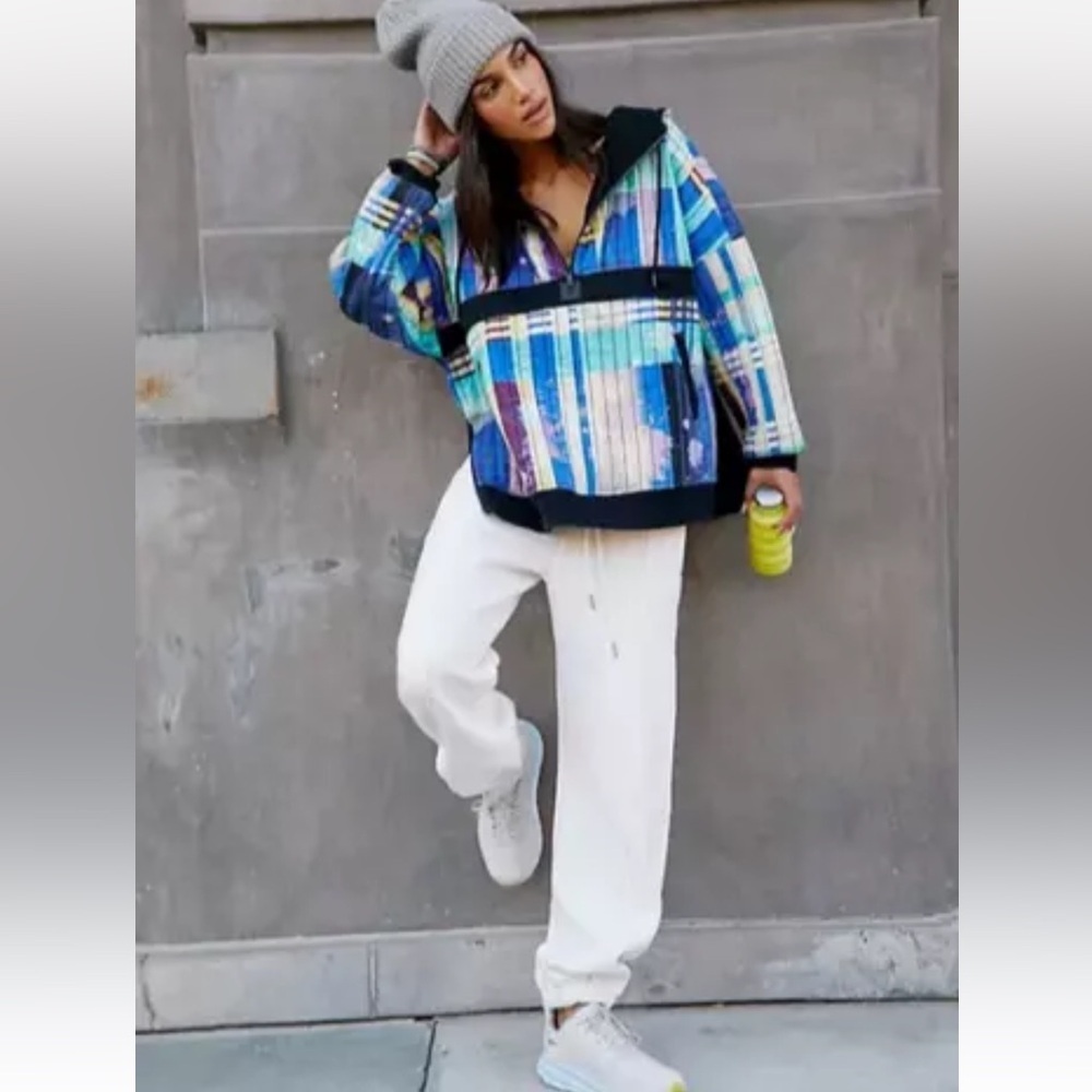 Free People Movement Fast Times Hoodie Jacket Pullover Bleach Plaid Small NWT